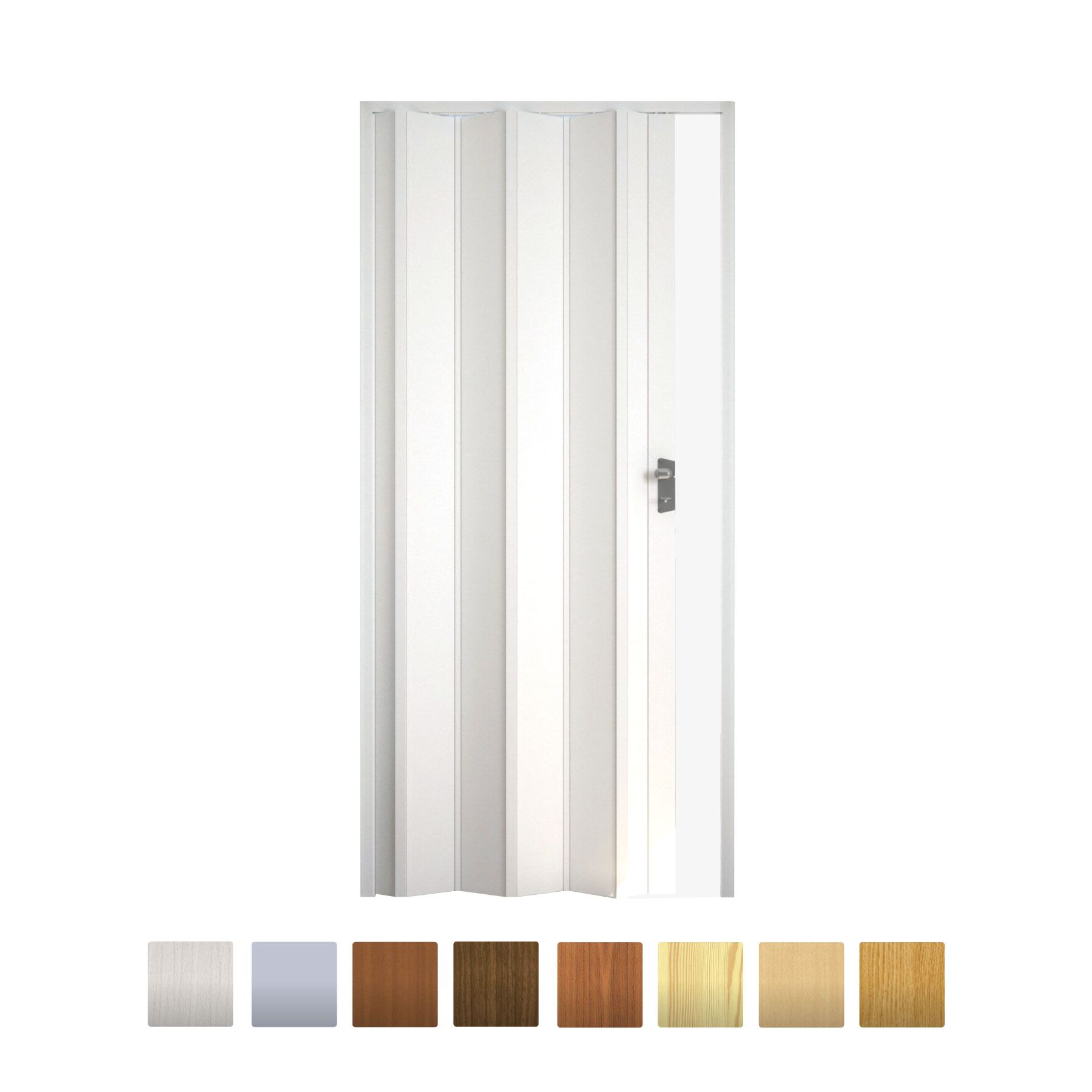 puerta plegable de PVC en varios colores y acabados, opción blanca, gris, madera clara, roble, nogal y más tonalidades