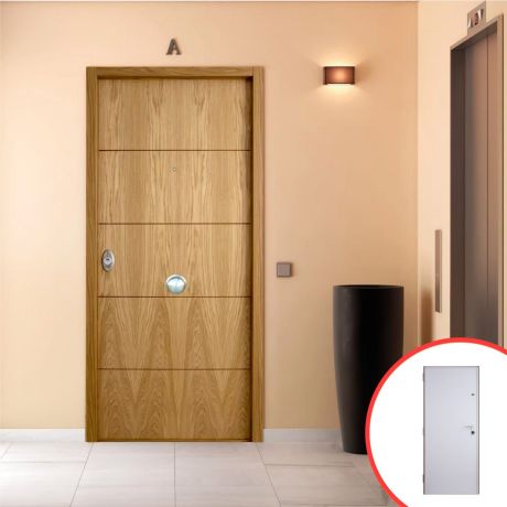 puerta acorazada roble y blanco